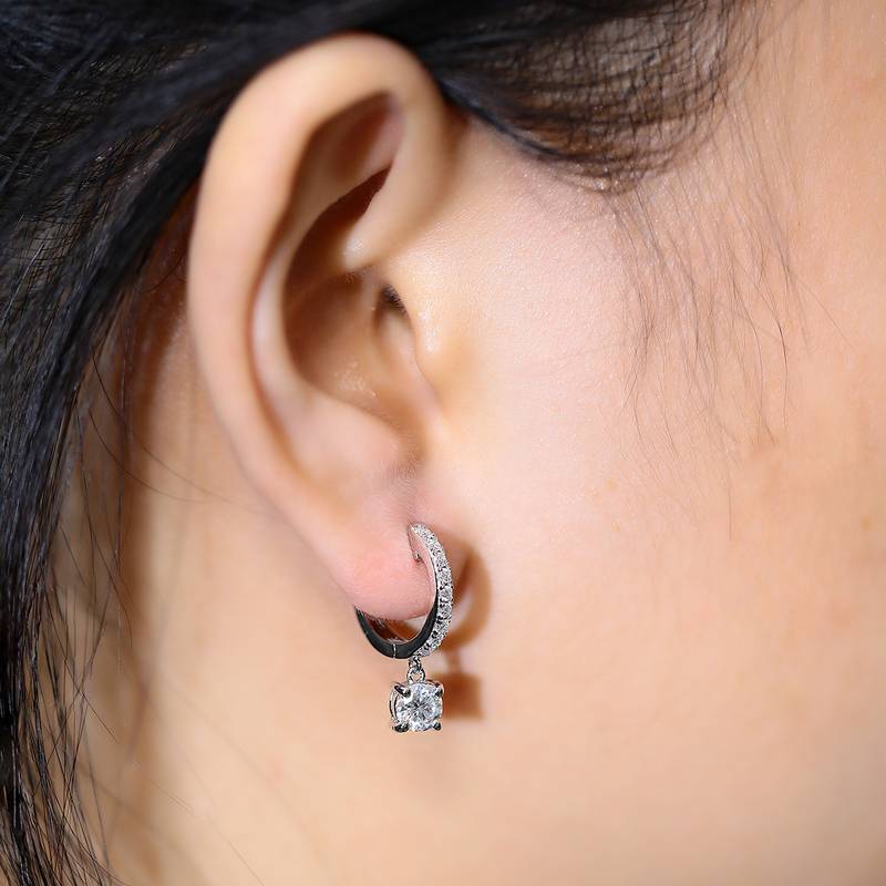 单排对半四爪耳环S925银Moissanite厘石D级1.35ct